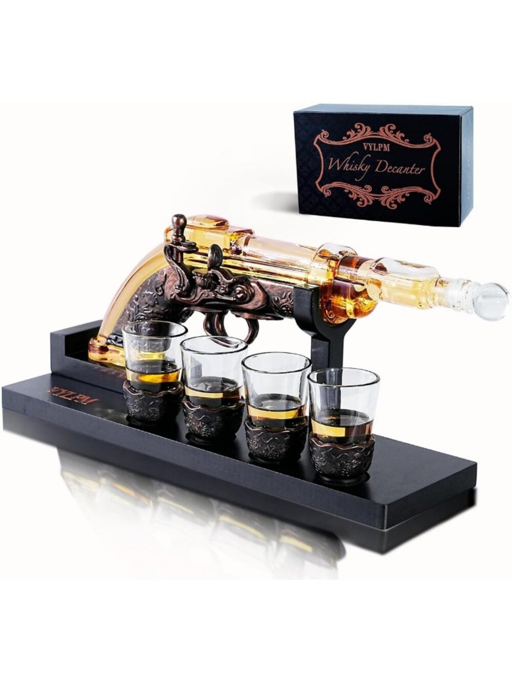 Unique Gun-Shaped Whisky Decanter Set with 4 Shot Glasses - Perfect Gift for Men